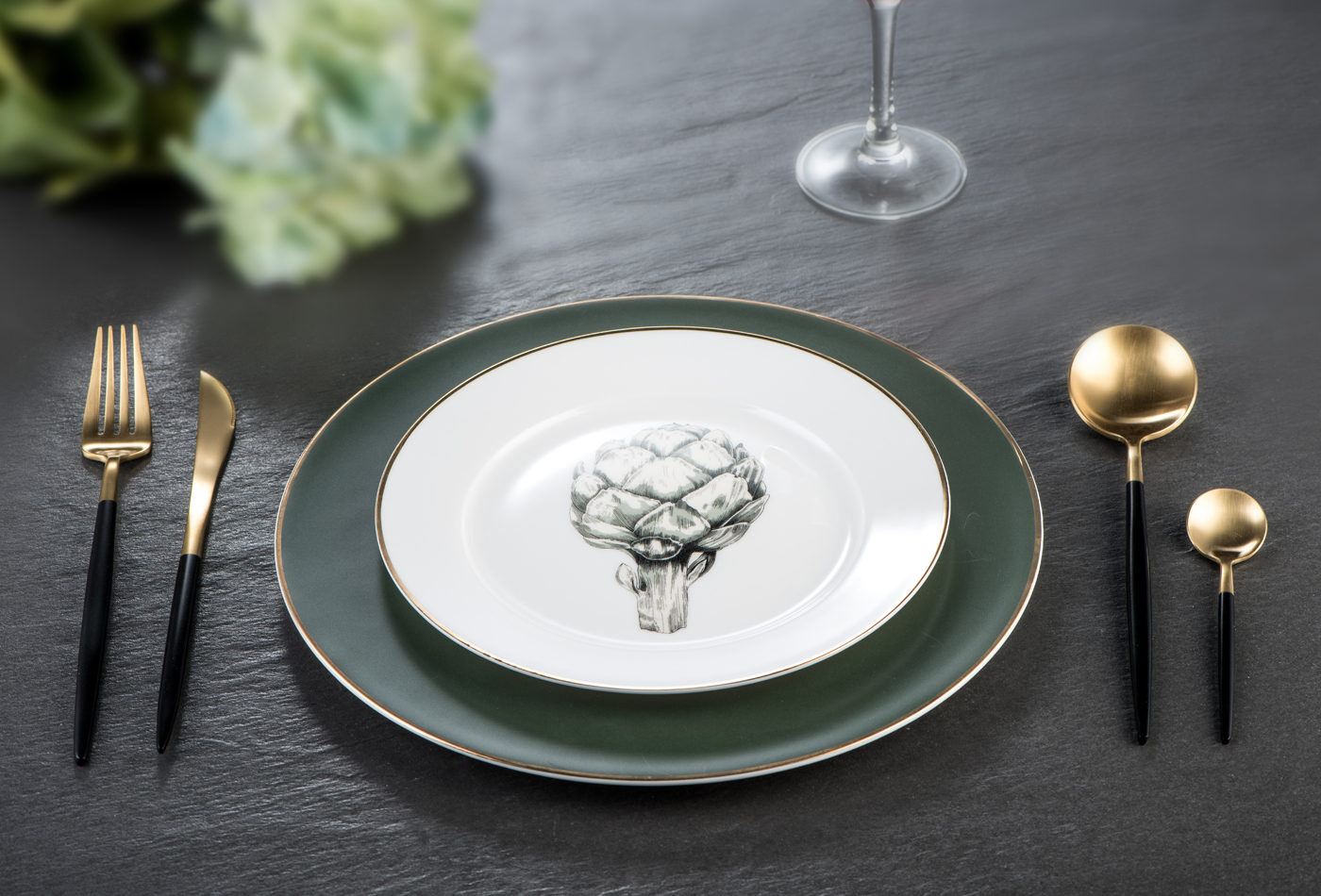 花面陶瓷-哑光墨绿黄金线菠萝头